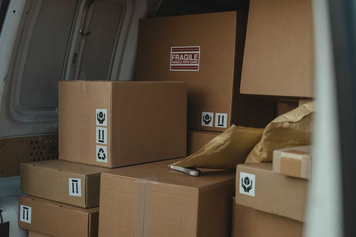 Packed cartons prepared for delivery